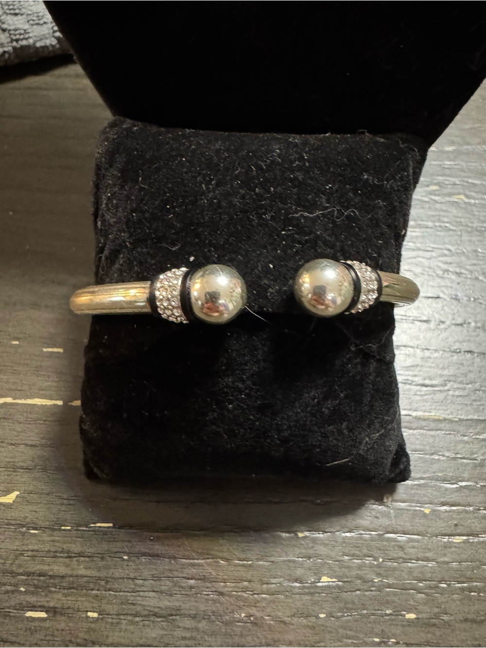 Brighton Silver Open Cuff Bracelet with Polished Spheres and Crystal Accents